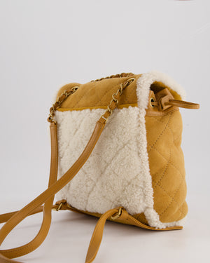 Chanel Coco Neige Shearling Trimmed Suede Backpack with Brushed Gold Hardware