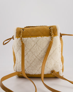 Chanel Coco Neige Shearling Trimmed Suede Backpack with Brushed Gold Hardware