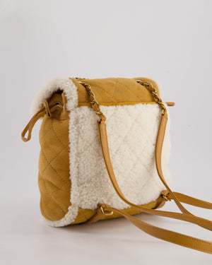 Chanel Coco Neige Shearling Trimmed Suede Backpack with Brushed Gold Hardware