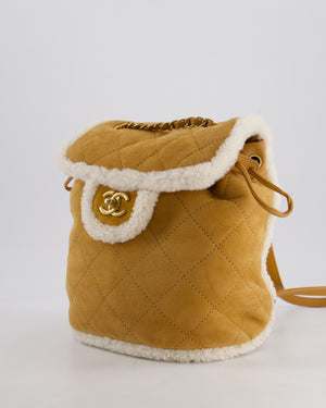 Chanel Coco Neige Shearling Trimmed Suede Backpack with Brushed Gold Hardware
