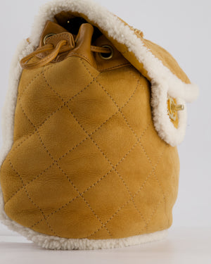 Chanel Coco Neige Shearling Trimmed Suede Backpack with Brushed Gold Hardware