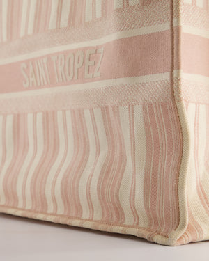 *FIRE PRICE* Christian Baby Pink and Cream Stripe St Tropez Canvas Large Book Tote Bag