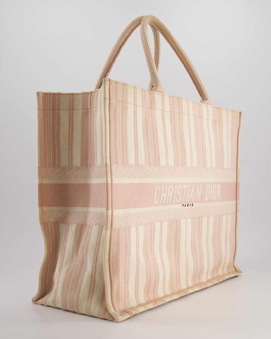 *FIRE PRICE* Christian Baby Pink and Cream Stripe St Tropez Canvas Large Book Tote Bag