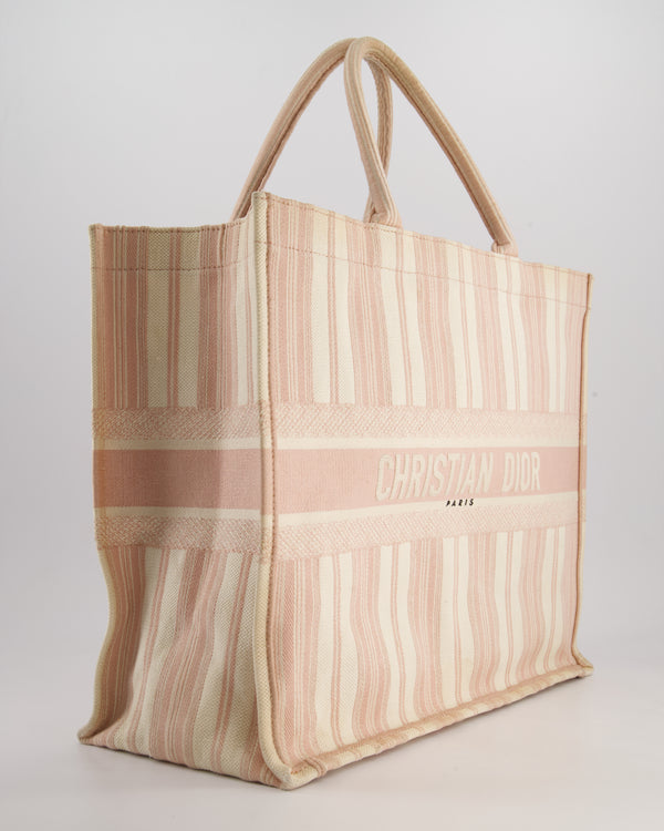 *FIRE PRICE* Christian Baby Pink and Cream Stripe St Tropez Canvas Large Book Tote Bag