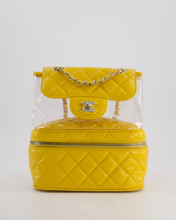 Chanel Yellow Aquarium Backpack Bag in Crumpled Calfskin Leather with Silver Hardware