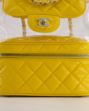 Chanel Yellow Aquarium Backpack Bag in Crumpled Calfskin Leather with Silver Hardware
