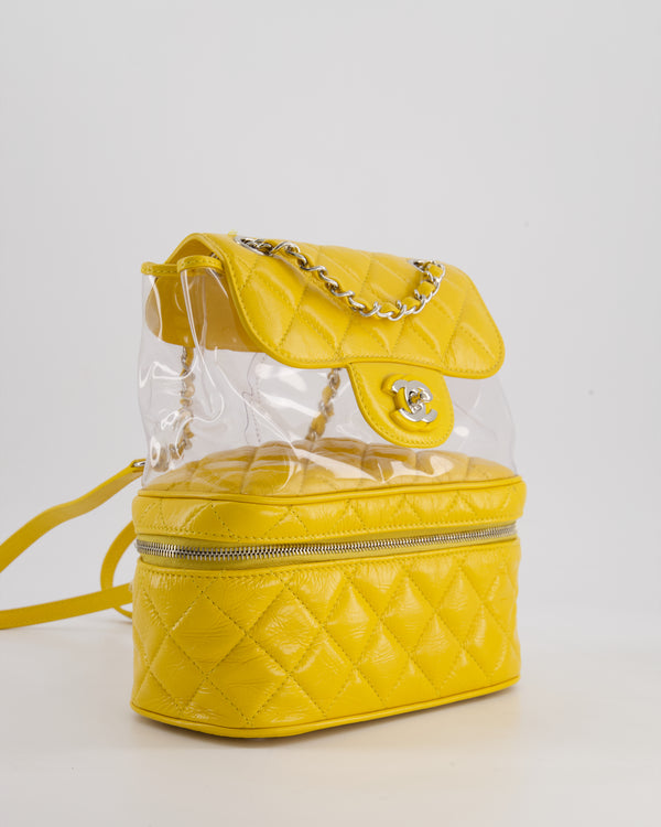Chanel Yellow Aquarium Backpack Bag in Crumpled Calfskin Leather with Silver Hardware