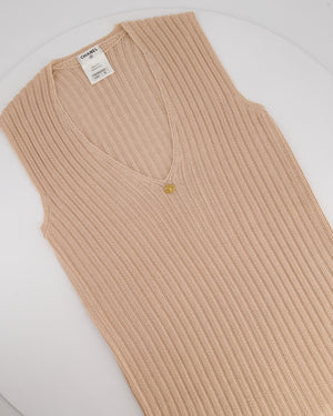 Chanel Baby Pink Knitted Sleeveless Vest with Gold CC Button Detail FR 38 (UK 10)