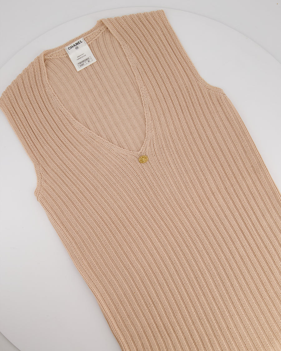 Chanel Baby Pink Knitted Sleeveless Vest with Gold CC Button Detail FR 38 (UK 10)