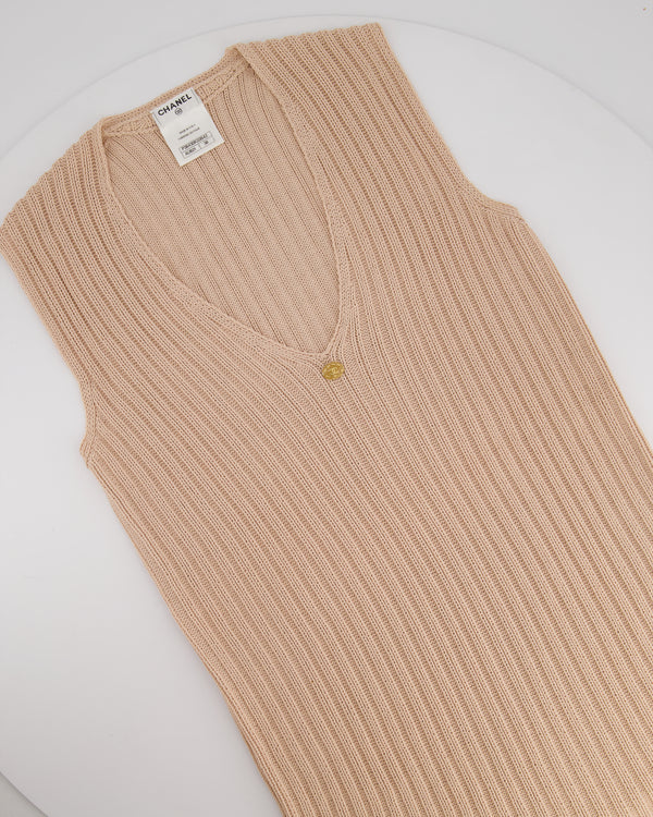 Chanel Baby Pink Knitted Sleeveless Vest with Gold CC Button Detail FR 38 (UK 10)
