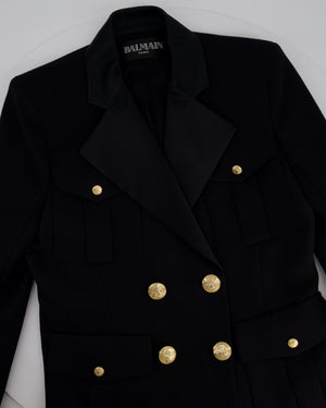 Balmain Black Double-Breasted Blazer with Safari Pockets and Gold Buttons Size FR 40 (UK 12)