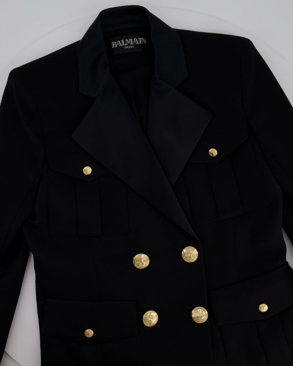 Balmain Black Double-Breasted Blazer with Safari Pockets and Gold Buttons Size FR 40 (UK 12)