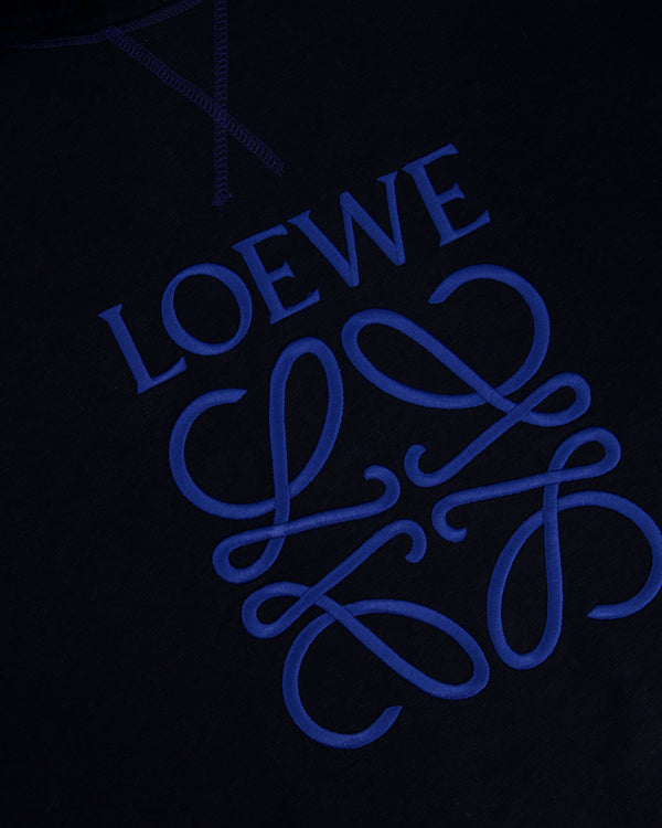 Loewe Navy Cotton Hoodie With Anagram Logo and Frayed String Detail Size M (UK 10)