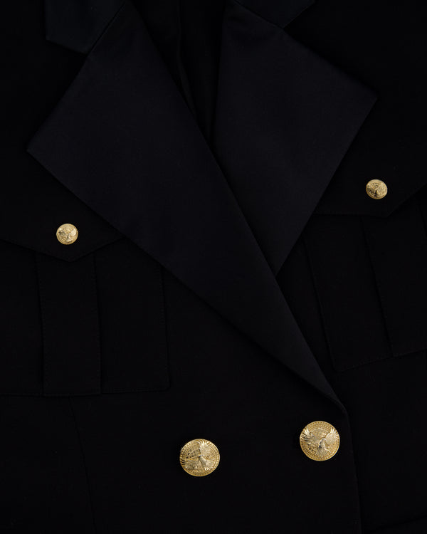 Balmain Black Double-Breasted Blazer with Safari Pockets and Gold Buttons Size FR 40 (UK 12)