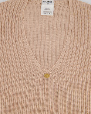 Chanel Baby Pink Knitted Sleeveless Vest with Gold CC Button Detail FR 38 (UK 10)