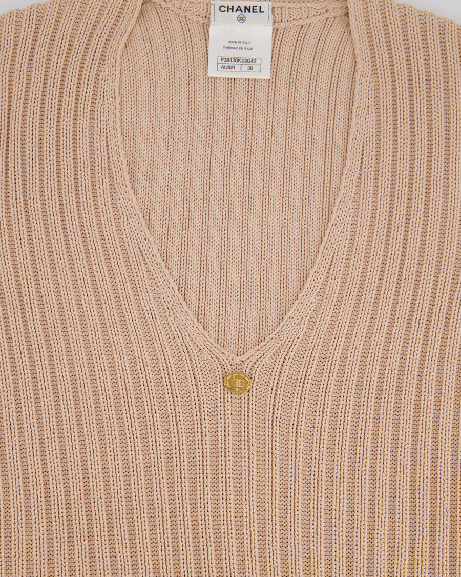 Chanel Baby Pink Knitted Sleeveless Vest with Gold CC Button Detail FR 38 (UK 10)