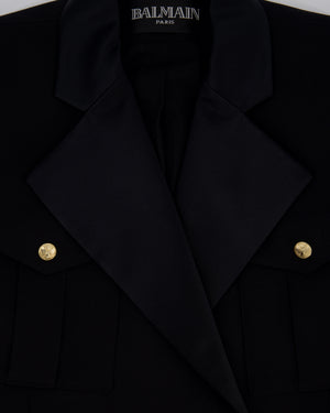 Balmain Black Double-Breasted Blazer with Safari Pockets and Gold Buttons Size FR 40 (UK 12)