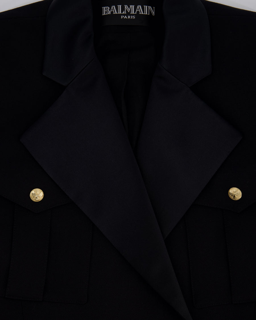 Balmain Black Double-Breasted Blazer with Safari Pockets and Gold Buttons Size FR 40 (UK 12)