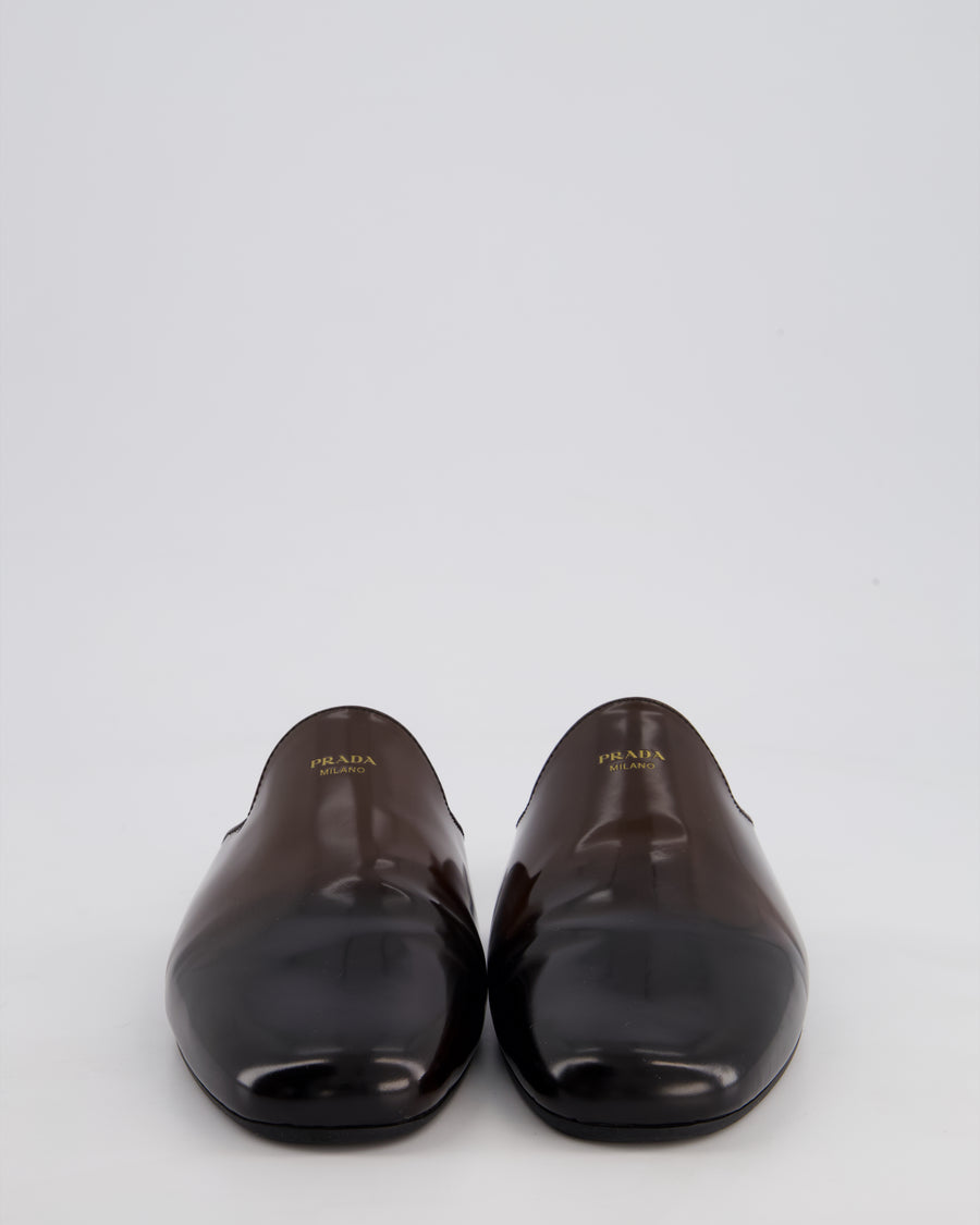 Prada Brown Brushed Leather Mules with Embossed Logo Detail Size EU 38 RRP £780