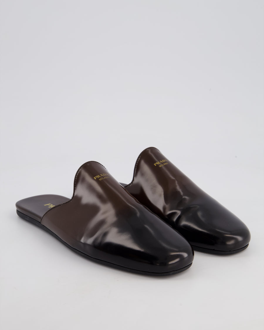 Prada Brown Brushed Leather Mules with Embossed Logo Detail Size EU 38 RRP £780