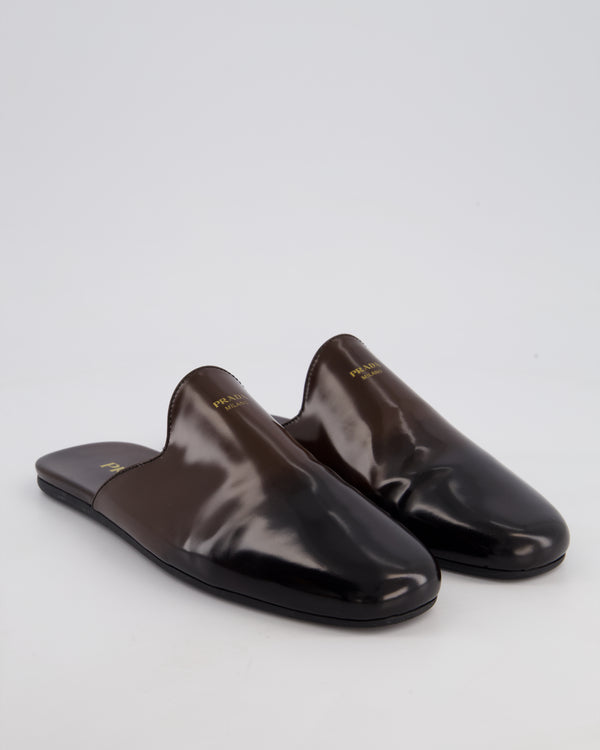 Prada Brown Brushed Leather Mules with Embossed Logo Detail Size EU 38 RRP £780