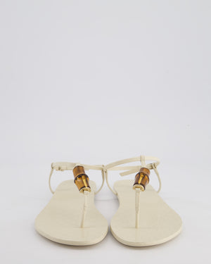 Gucci Cream Bamboo and Microguccissima Leather Thong Sandals Size EU 38.5