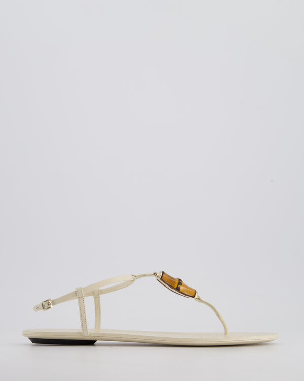 Gucci Cream Bamboo and Microguccissima Leather Thong Sandals Size EU 38.5
