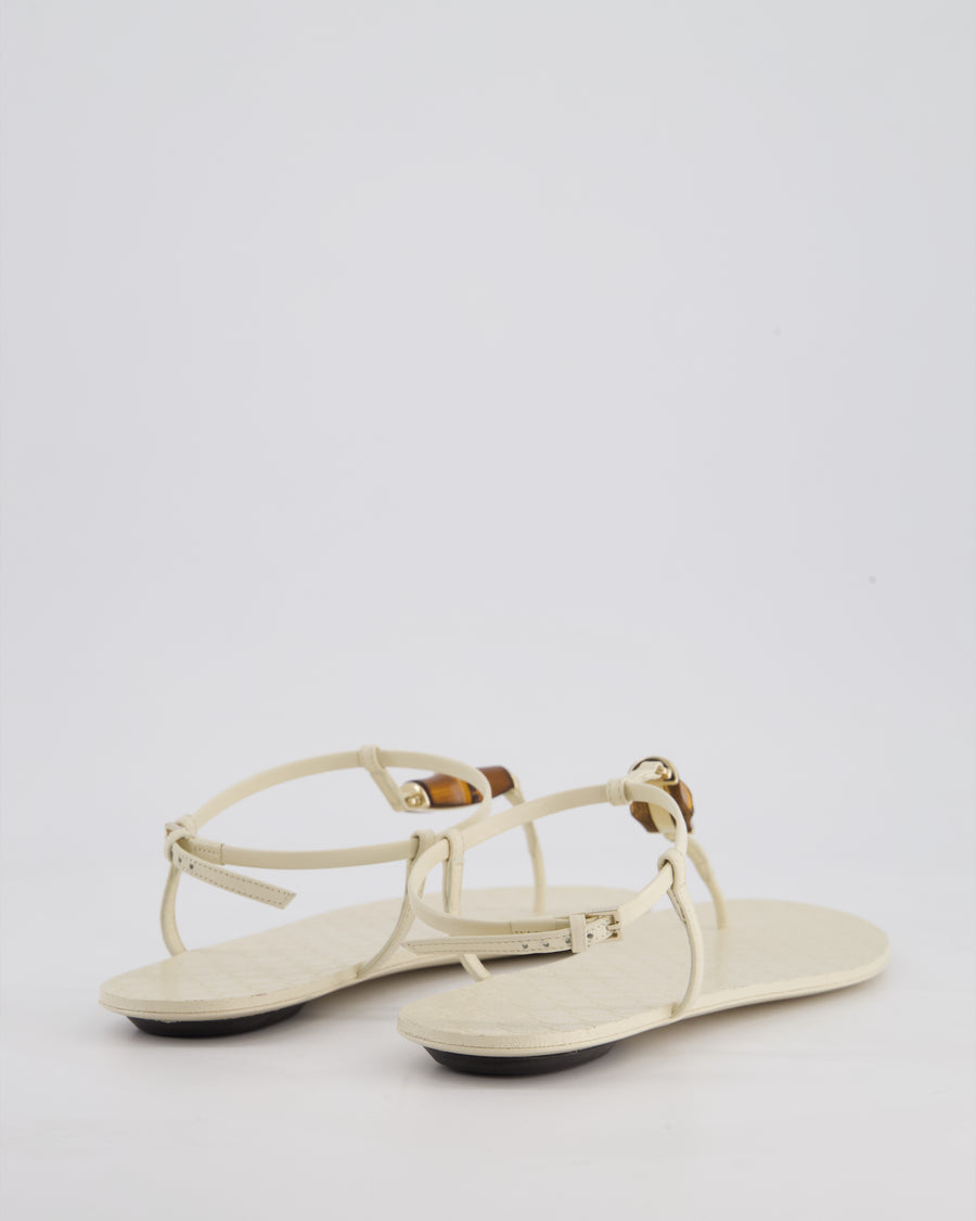 Gucci Cream Bamboo and Microguccissima Leather Thong Sandals Size EU 38.5