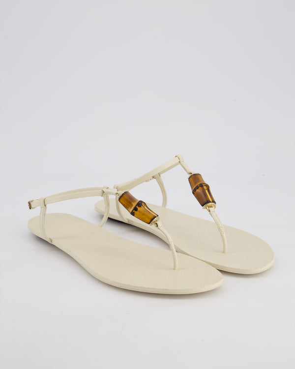 Gucci Cream Bamboo and Microguccissima Leather Thong Sandals Size EU 38.5