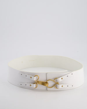 Chanel 03/A White Wide Leather Belt with Gold Clasp Size 80