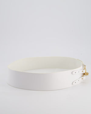 Chanel 03/A White Wide Leather Belt with Gold Clasp Size 80