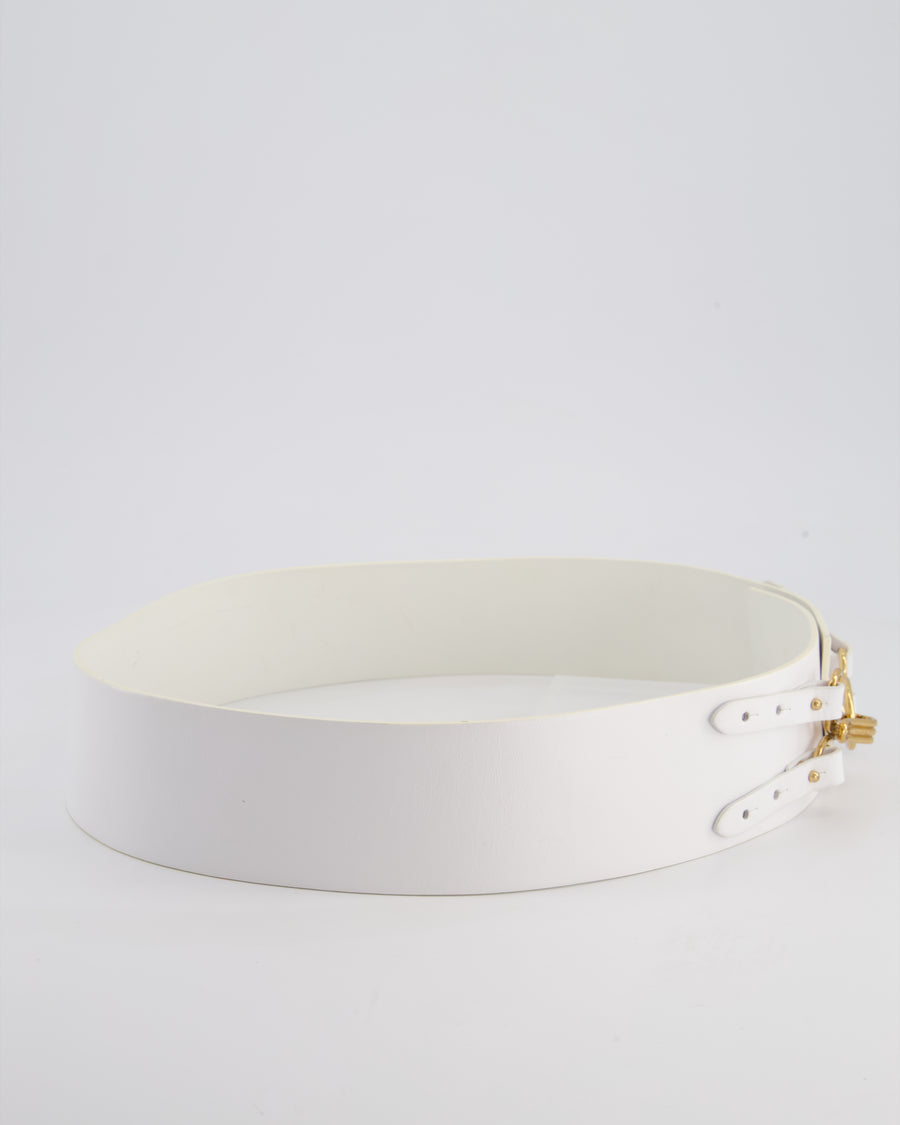 Chanel 03/A White Wide Leather Belt with Gold Clasp Size 80