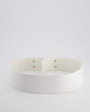 Chanel 03/A White Wide Leather Belt with Gold Clasp Size 80