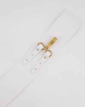 Chanel 03/A White Wide Leather Belt with Gold Clasp Size 80