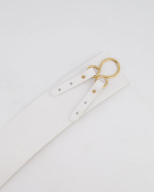 Chanel 03/A White Wide Leather Belt with Gold Clasp Size 80