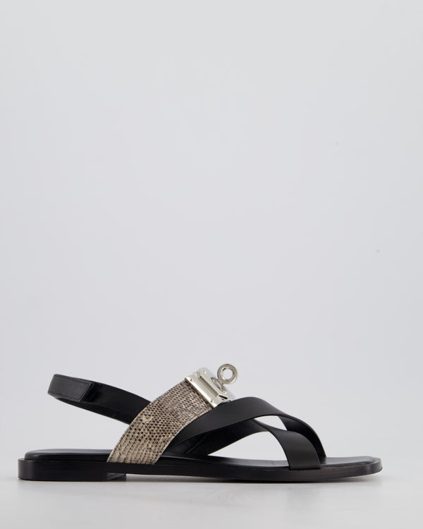 Hermès Black Ines Sandal with Palladium Kelly Clasp and Lizard Strap Size EU 38