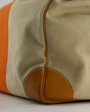 Hermès HAC Flag 50 Bag in Canvas with Orange Stripe and Natural Barenia Leather with Brushed Gold Hardware