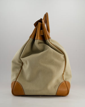 Hermès HAC Flag 50 Bag in Canvas with Orange Stripe and Natural Barenia Leather with Brushed Gold Hardware