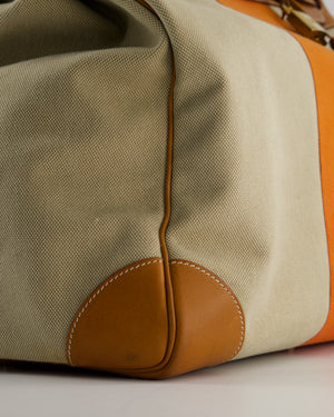 Hermès HAC Flag 50 Bag in Canvas with Orange Stripe and Natural Barenia Leather with Brushed Gold Hardware