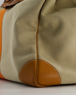 Hermès HAC Flag 50 Bag in Canvas with Orange Stripe and Natural Barenia Leather with Brushed Gold Hardware