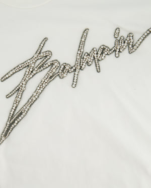 Balmain White Thick Cotton T-shirt with Embellished Logo Detail Size FR 36 (UK 8)