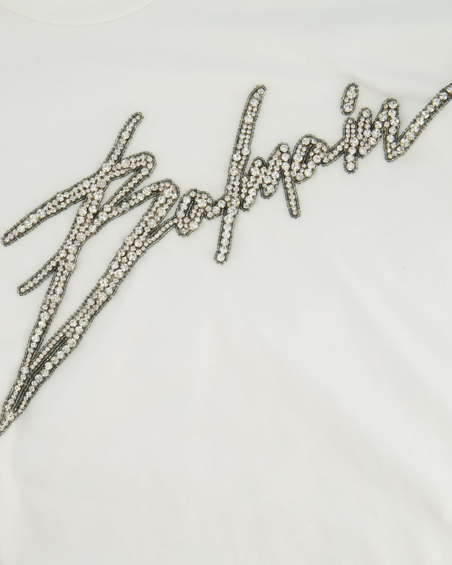 Balmain White Thick Cotton T-shirt with Embellished Logo Detail Size FR 36 (UK 8)