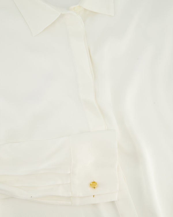 Loewe White Silk Shirt with Gold Cufflink Details Size FR 36 (UK 8)