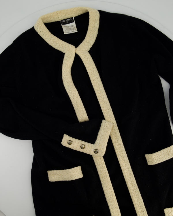 Chanel Black & Cream Long Sleeve Longline Cardigan Size FR 38 (UK 10)