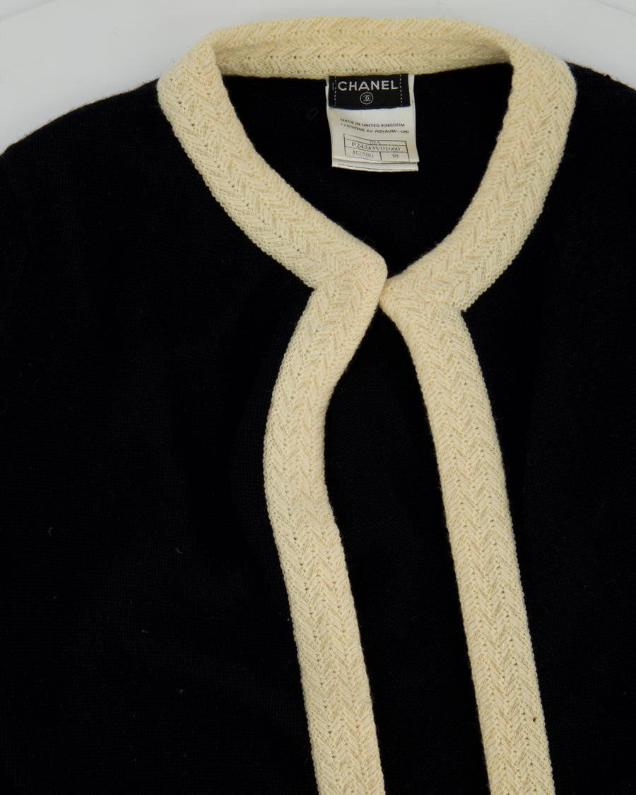 Chanel Black & Cream Long Sleeve Longline Cardigan Size FR 38 (UK 10)