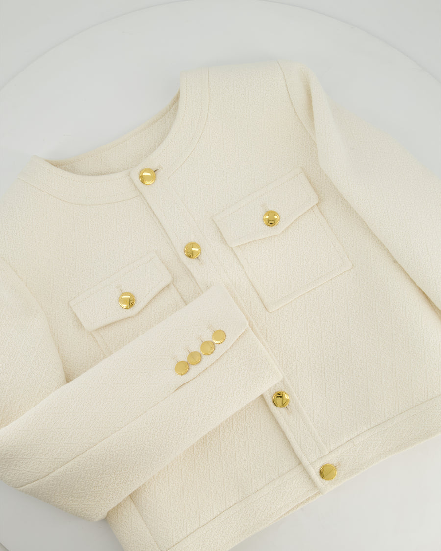 Celine Ivory Cream Cropped Jacket with Gold Buttons and Double Pockets Size 36 (UK 8) RRP £3200
