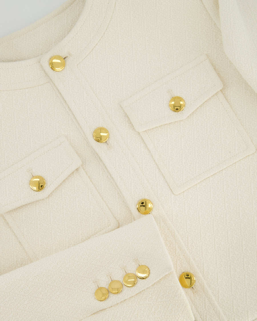 Celine Ivory Cream Cropped Jacket with Gold Buttons and Double Pockets Size 36 (UK 8) RRP £3200