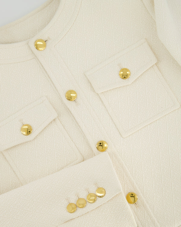 Celine Ivory Cream Cropped Jacket with Gold Buttons and Double Pockets Size 36 (UK 8) RRP £3200