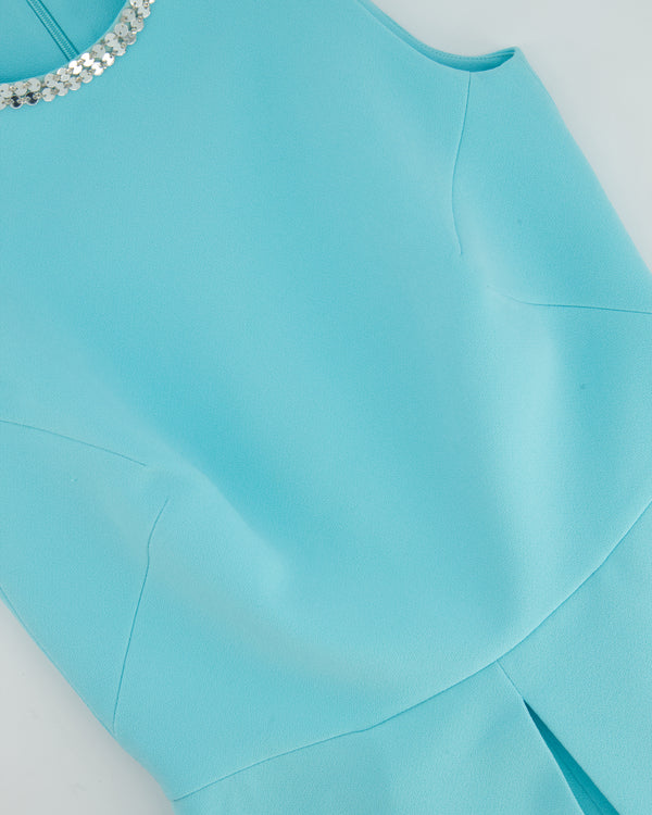 Safiyaa Tiffany Blue Eula Positano Sleeveless Wide Leg Jumpsuit with Sequence Neckline Detail IT 38 (UK 6)