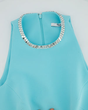 Safiyaa Tiffany Blue Eula Positano Sleeveless Wide Leg Jumpsuit with Sequence Neckline Detail IT 38 (UK 6)